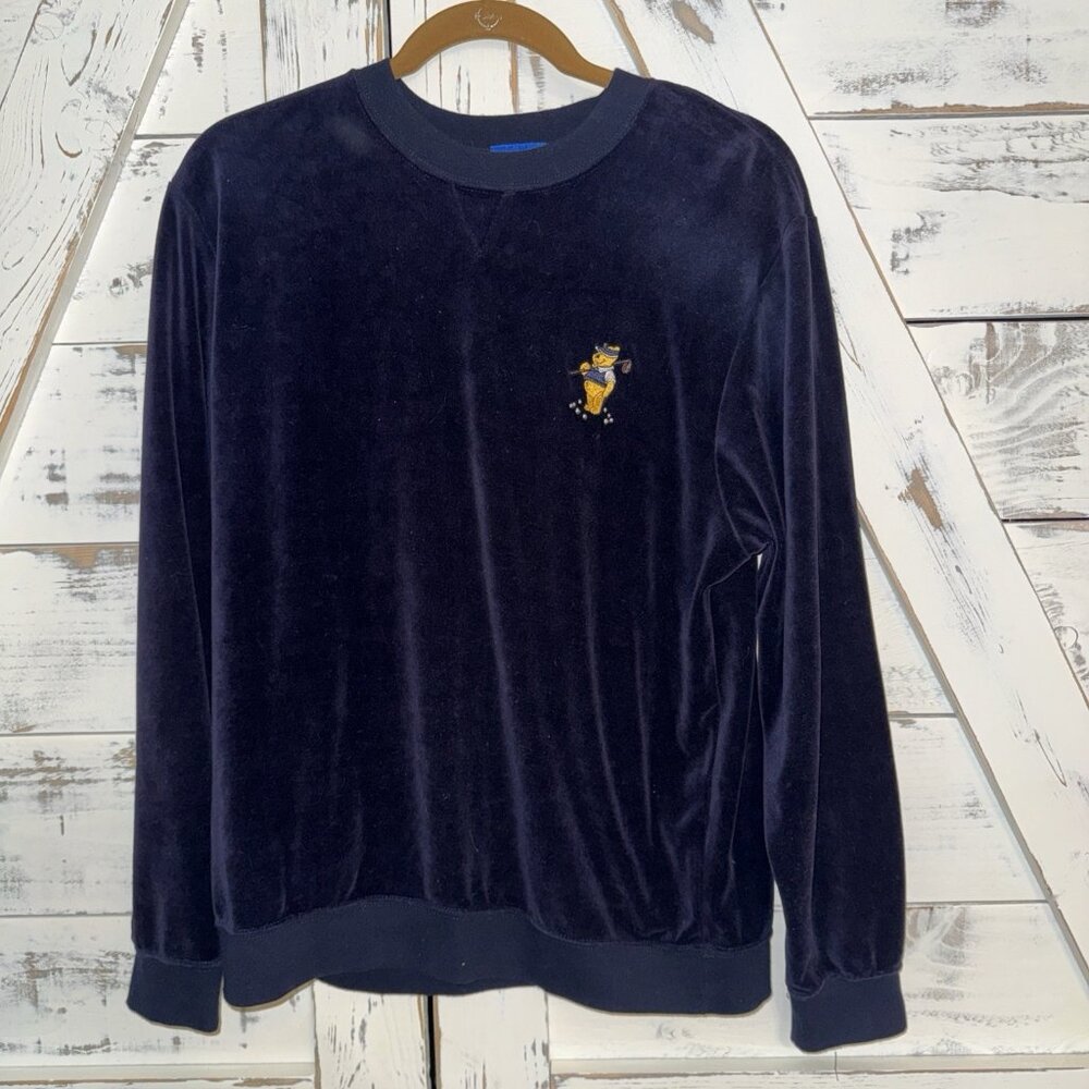 EP Pro Unisex Navy Velour Sweatshirt Winnie the Pooh Golf Embroidery Size Medium